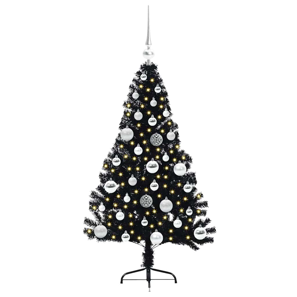 Kunstig Forbelyst Juletræ med 150 LED'er Sort 120 cm PVC