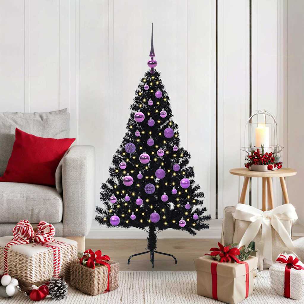 Kunstig Forbelyst Juletræ med 150 LED'er Sort 120 cm PVC