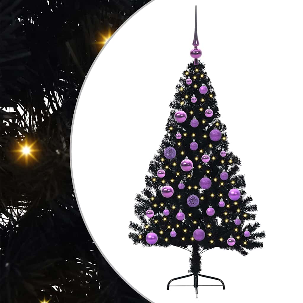 Kunstig Forbelyst Juletræ med 150 LED'er Sort 120 cm PVC
