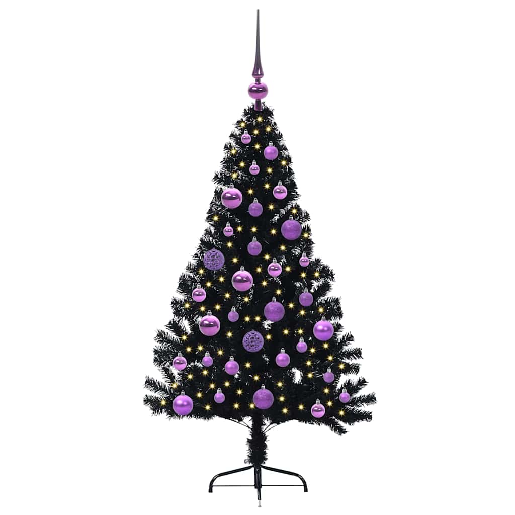 Kunstig Forbelyst Juletræ med 150 LED'er Sort 120 cm PVC