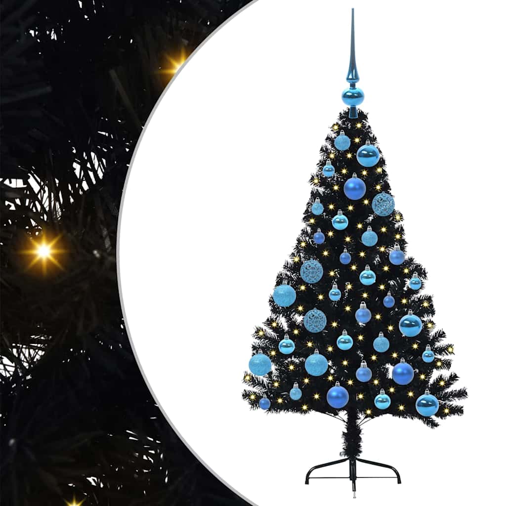Kunstig Forbelyst Juletræ med 150 LED'er Sort 120 cm PVC