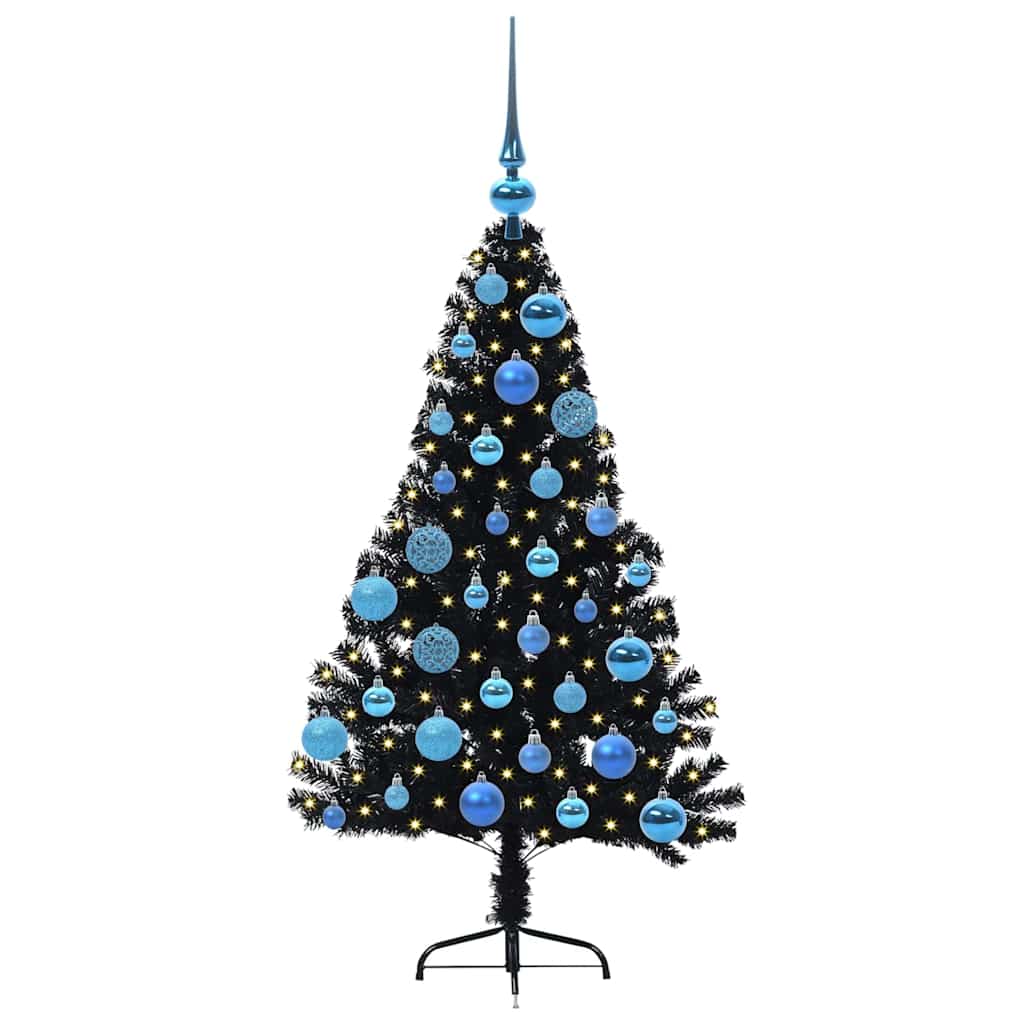 Kunstig Forbelyst Juletræ med 150 LED'er Sort 120 cm PVC