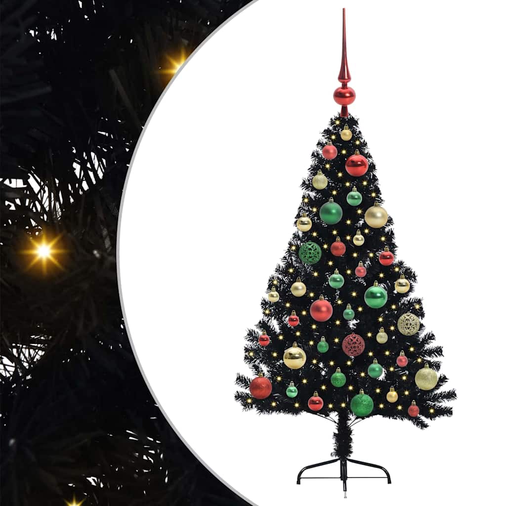 Kunstig Forbelyst Juletræ med 150 LED'er Sort 120 cm PVC