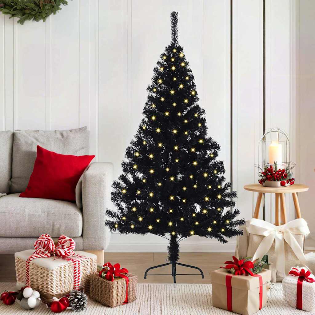 Kunstig Forbelyst Juletræ med 150 LED'er Sort 150 cm PVC