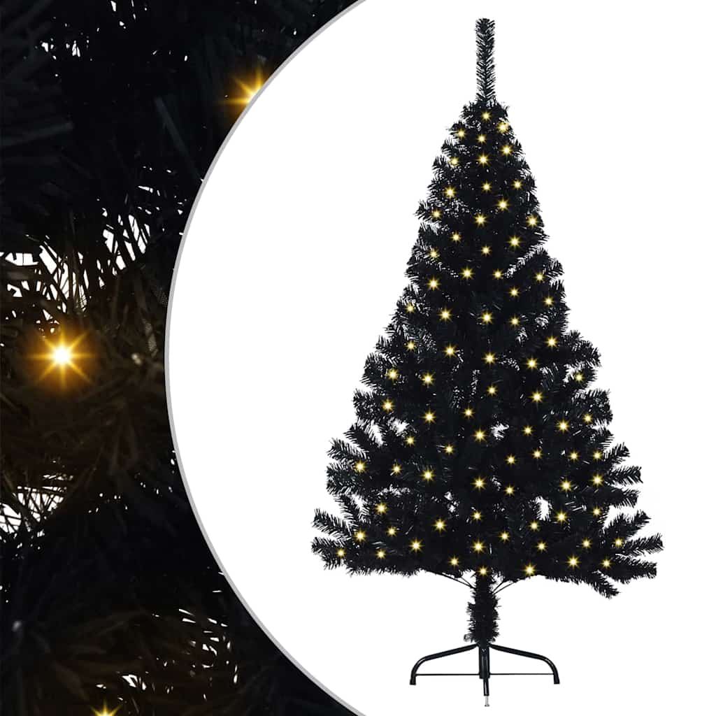 Kunstig Forbelyst Juletræ med 150 LED'er Sort 150 cm PVC