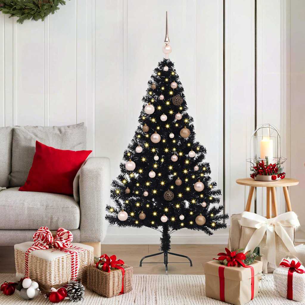 Kunstig Forbelyst Juletræ med 150 LED'er Sort 150 cm PVC