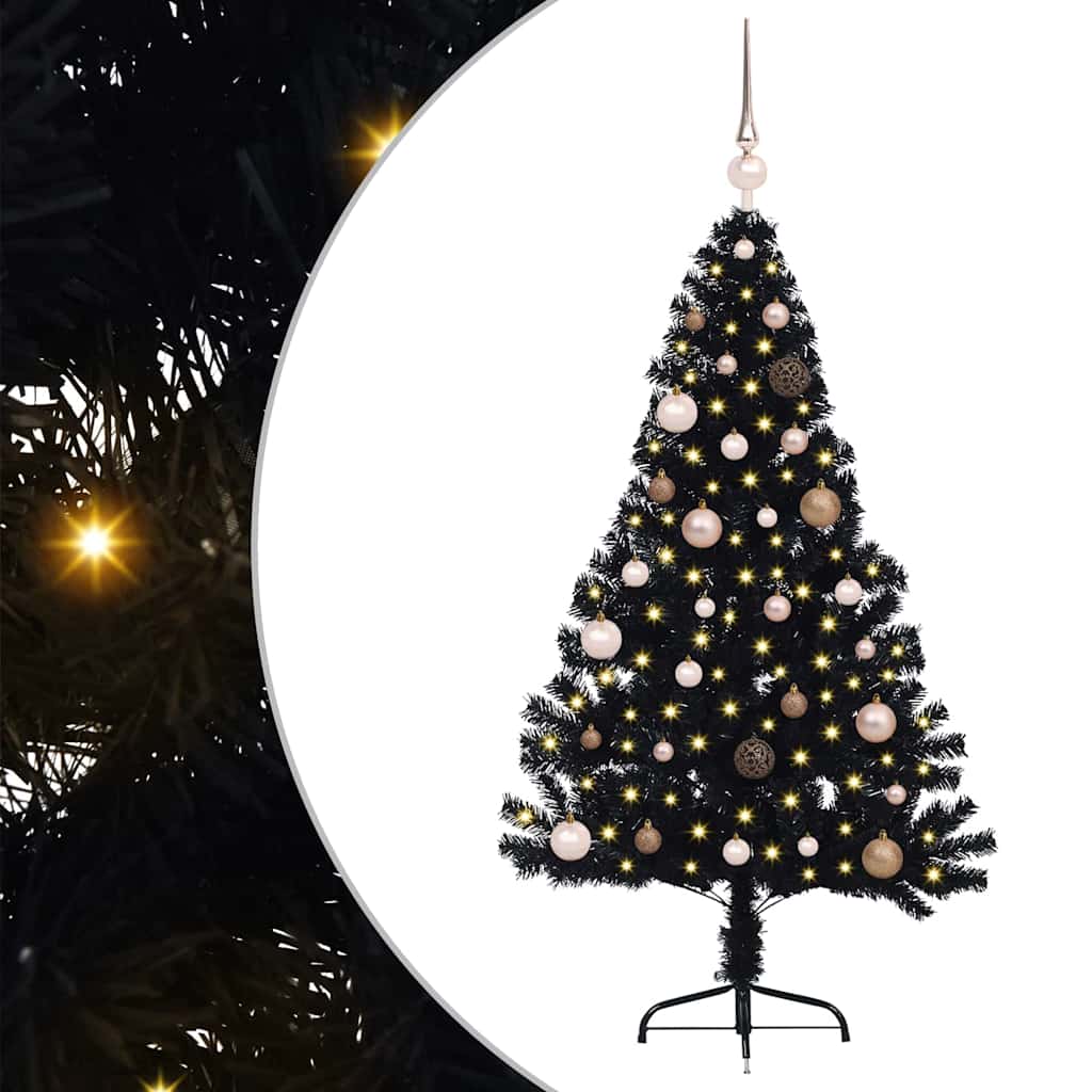 Kunstig Forbelyst Juletræ med 150 LED'er Sort 150 cm PVC