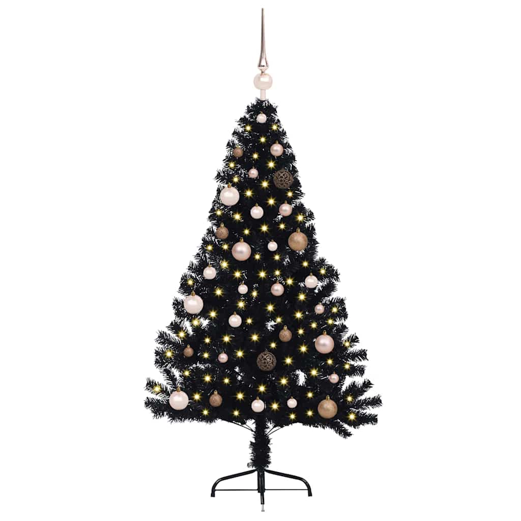 Kunstig Forbelyst Juletræ med 150 LED'er Sort 150 cm PVC