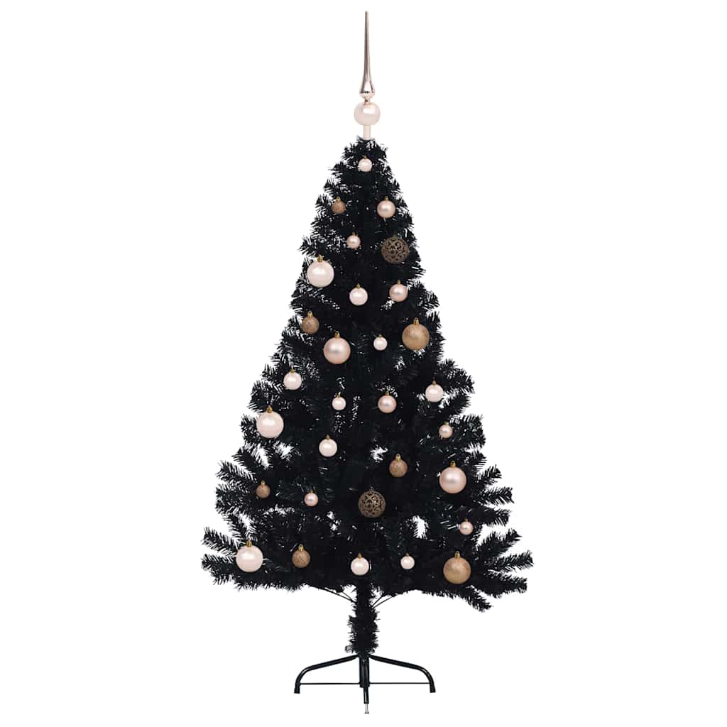 Kunstig Forbelyst Juletræ med 150 LED'er Sort 150 cm PVC