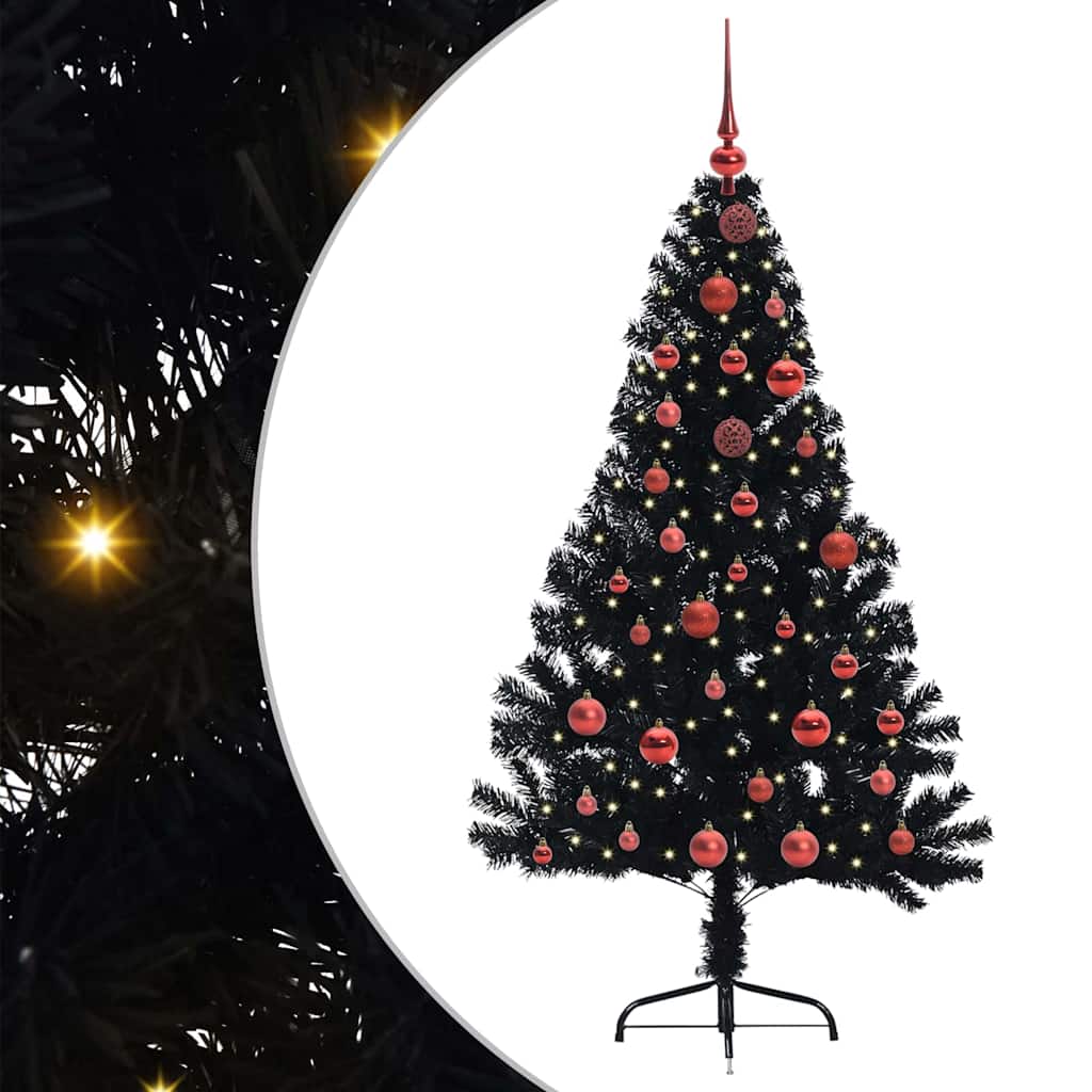 Kunstig Forbelyst Juletræ med 150 LED'er Sort 150 cm PVC