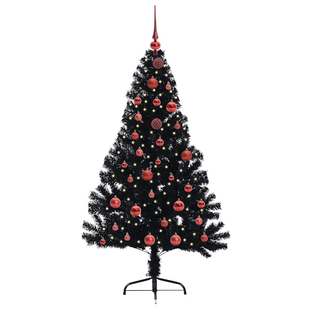 Kunstig Forbelyst Juletræ med 150 LED'er Sort 150 cm PVC