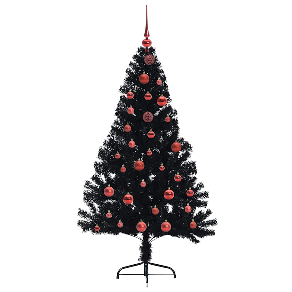 Kunstig Forbelyst Juletræ med 150 LED'er Sort 150 cm PVC