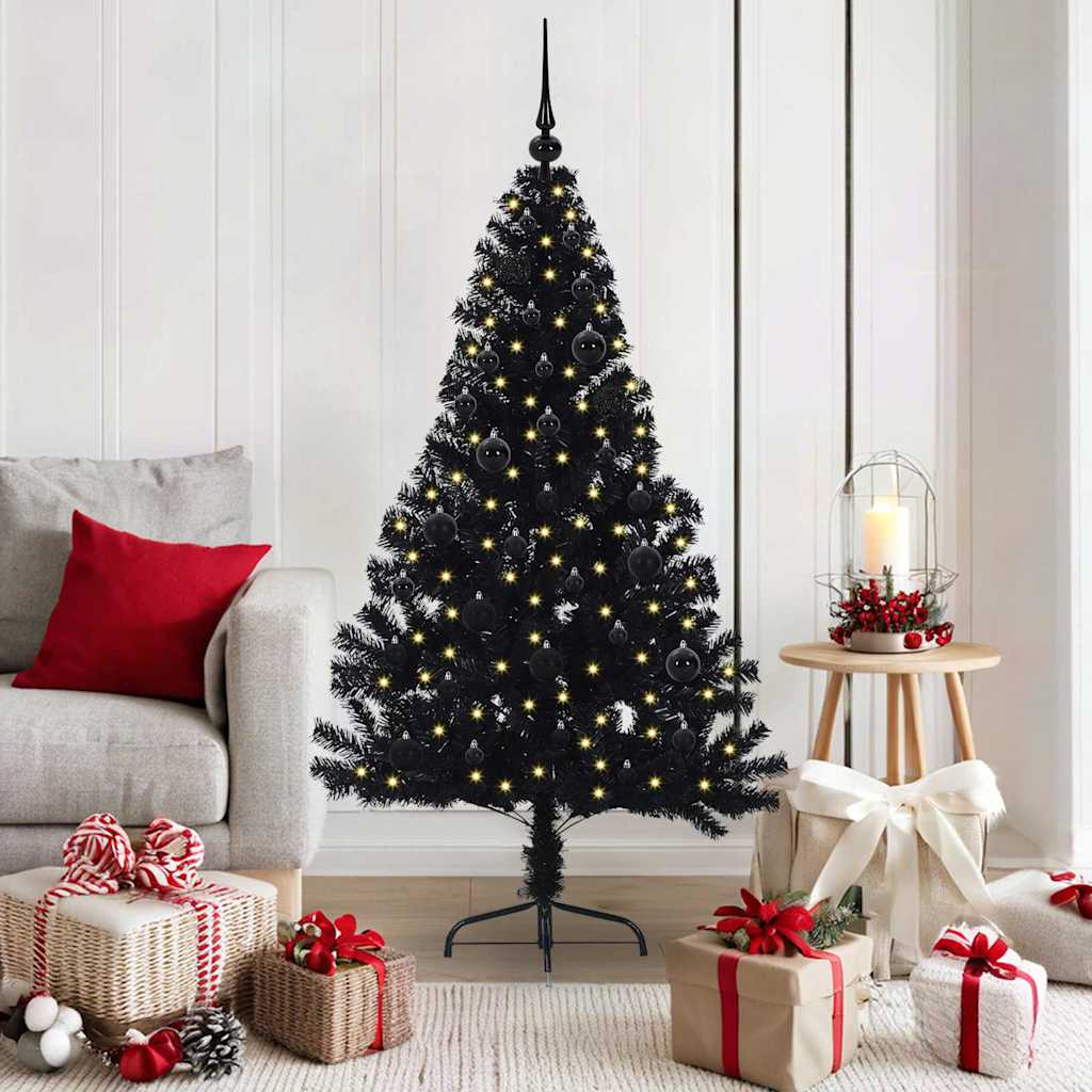 Kunstig Forbelyst Juletræ med 150 LED'er Sort 150 cm PVC