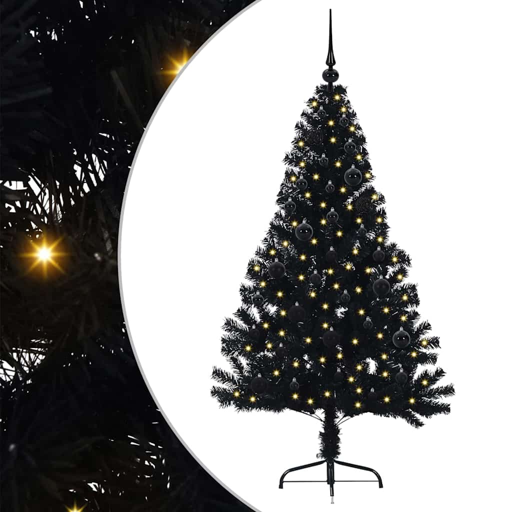 Kunstig Forbelyst Juletræ med 150 LED'er Sort 150 cm PVC