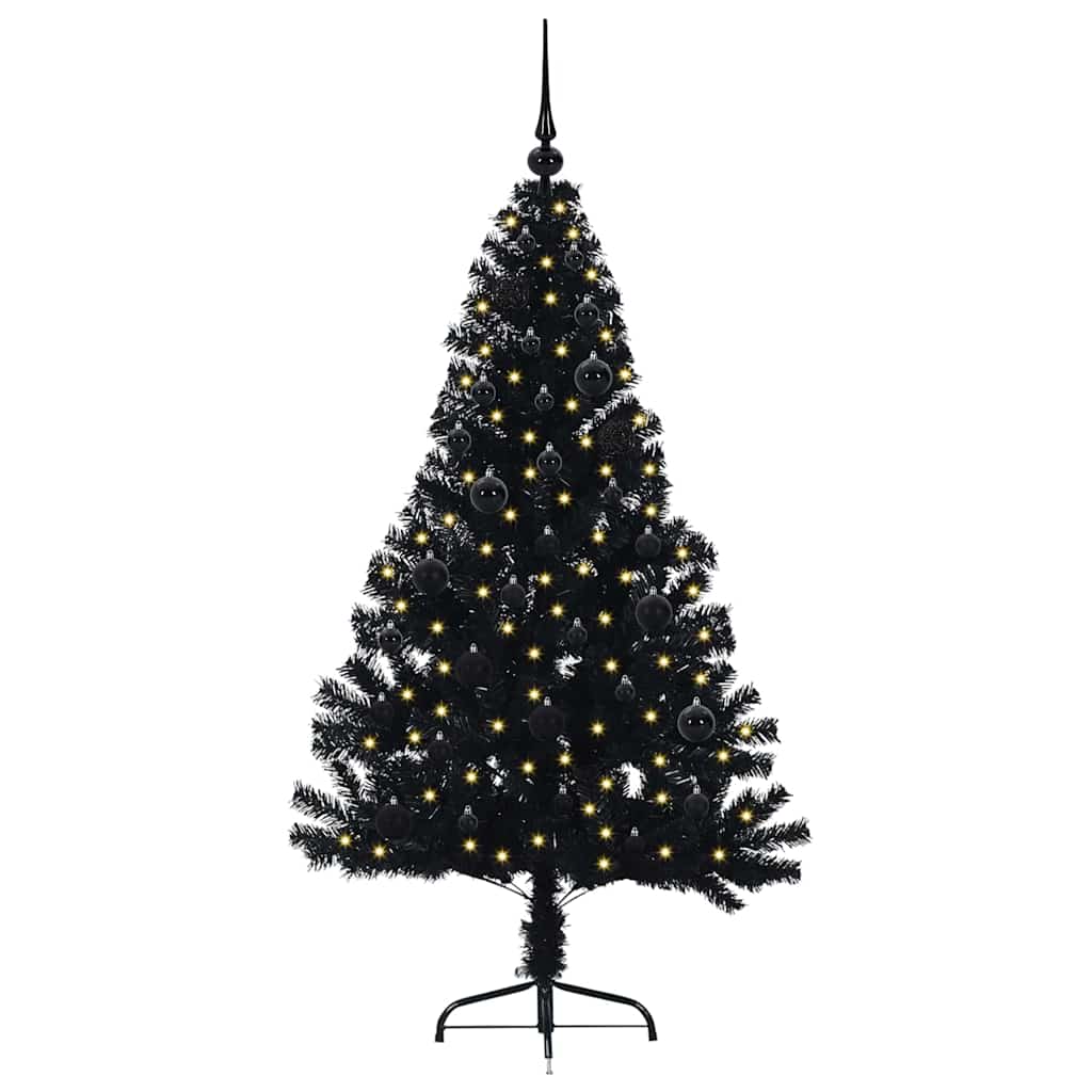 Kunstig Forbelyst Juletræ med 150 LED'er Sort 150 cm PVC