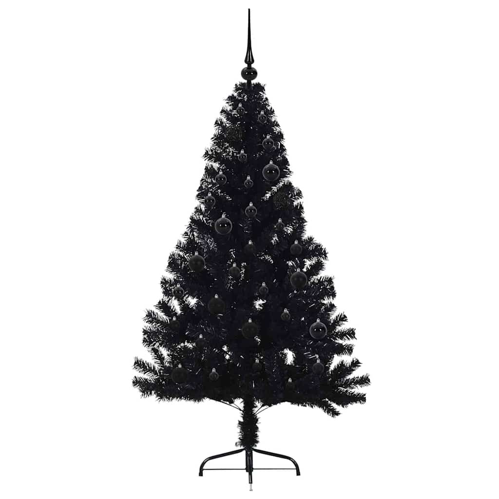 Kunstig Forbelyst Juletræ med 150 LED'er Sort 150 cm PVC