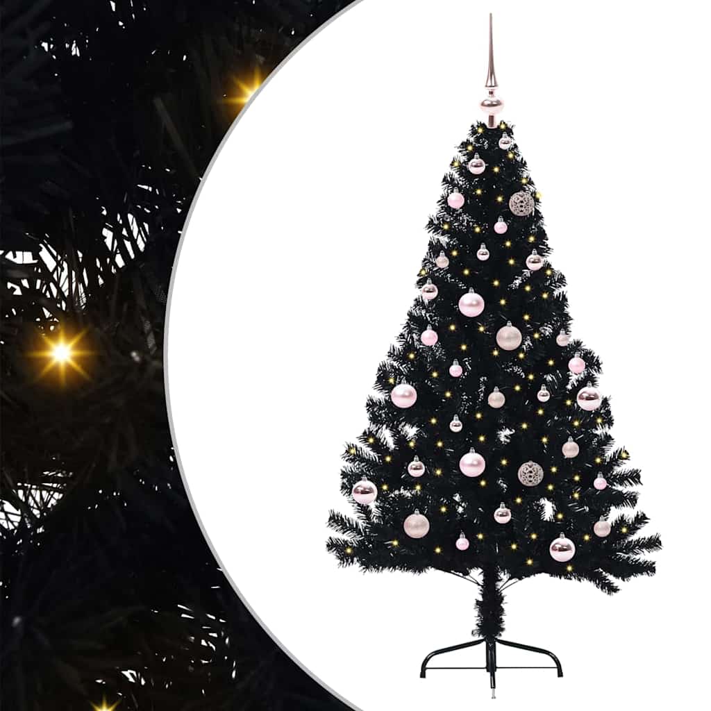 Kunstig Forbelyst Juletræ med 150 LED'er Sort 150 cm PVC