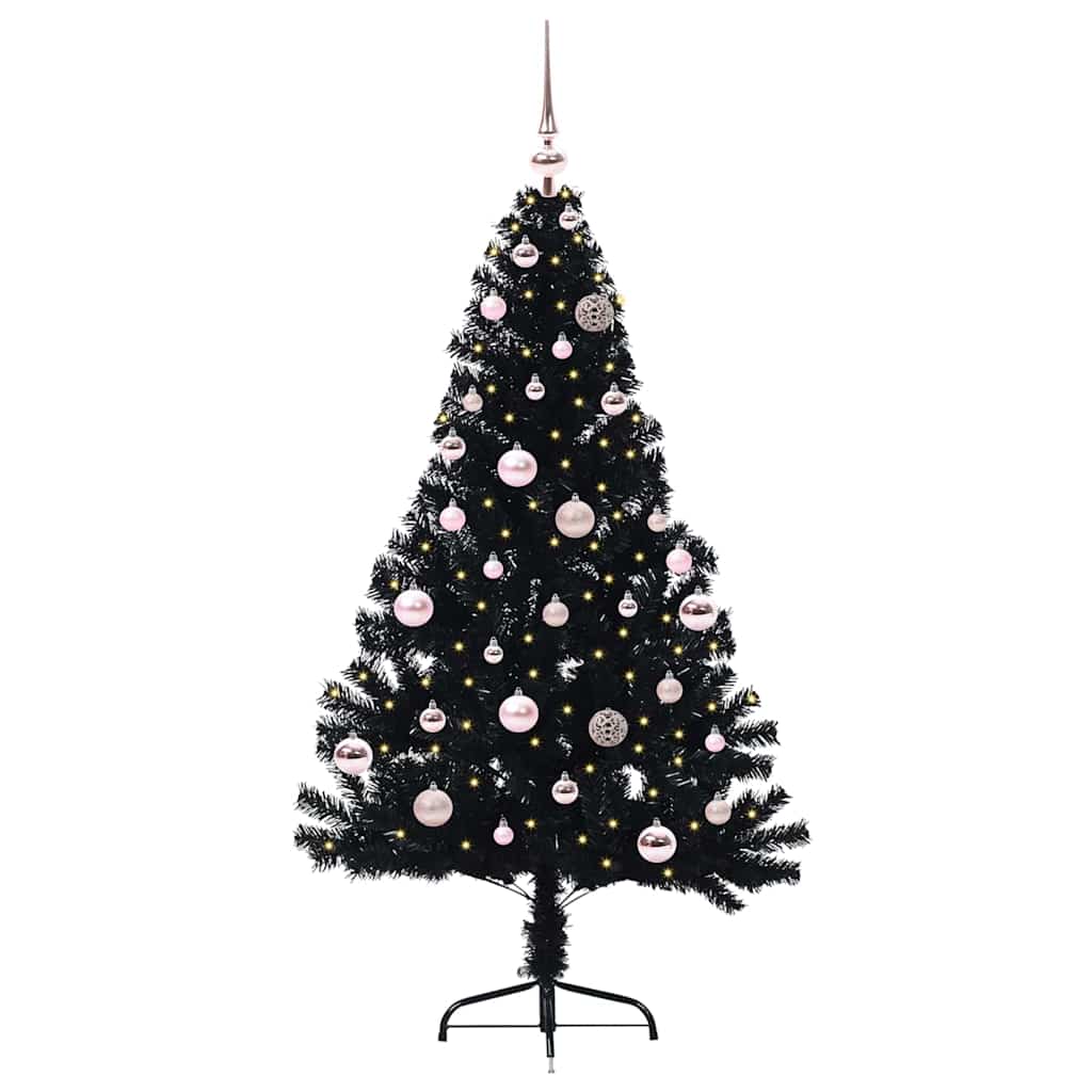 Kunstig Forbelyst Juletræ med 150 LED'er Sort 150 cm PVC