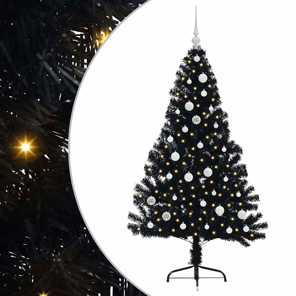 Kunstig Forbelyst Juletræ med 150 LED'er Sort 150 cm PVC