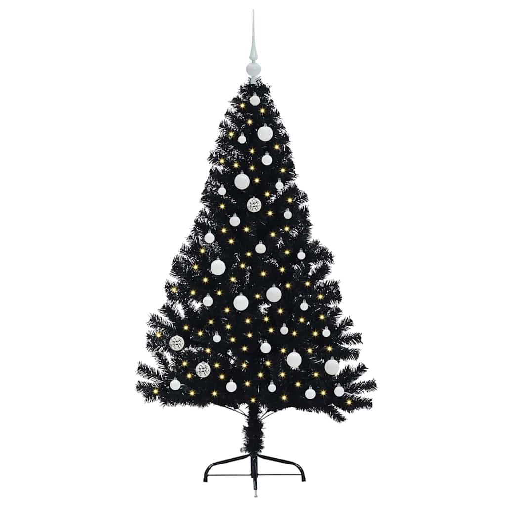 Kunstig Forbelyst Juletræ med 150 LED'er Sort 150 cm PVC