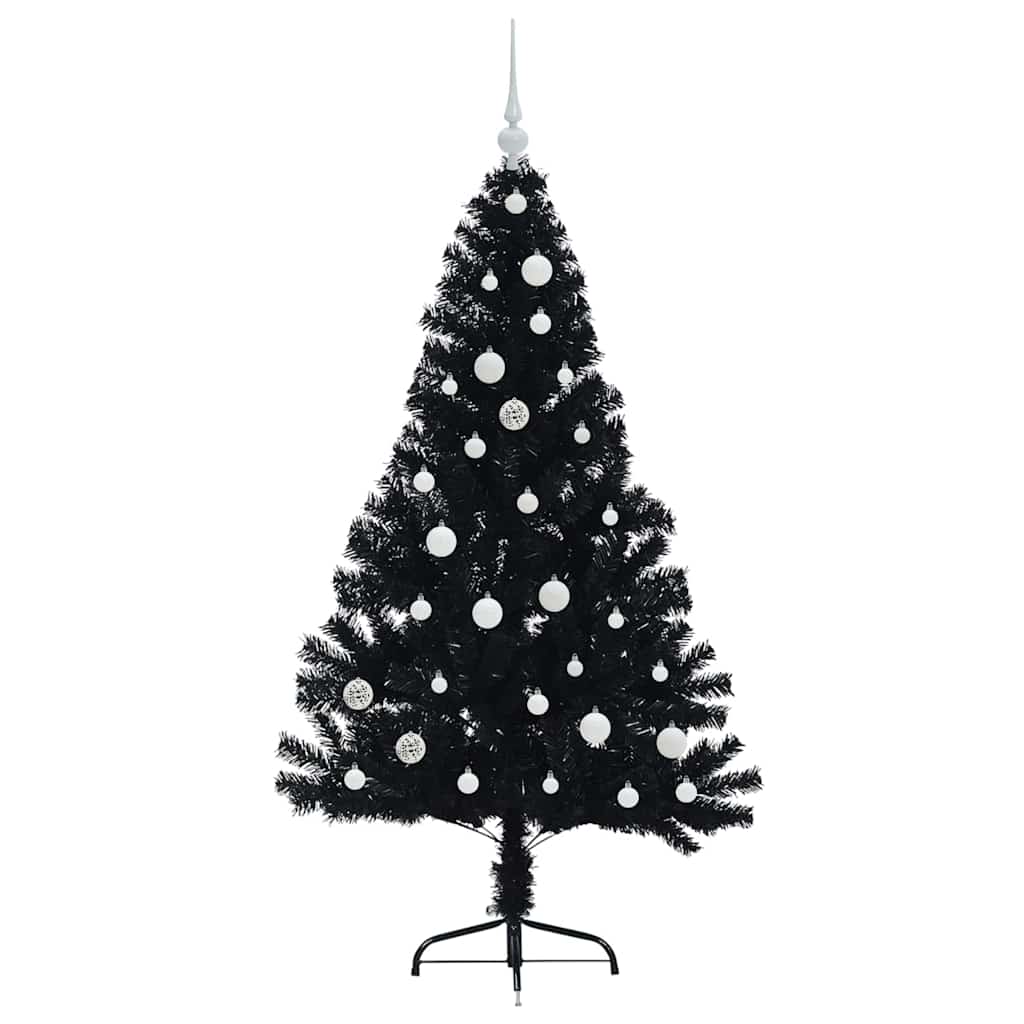 Kunstig Forbelyst Juletræ med 150 LED'er Sort 150 cm PVC