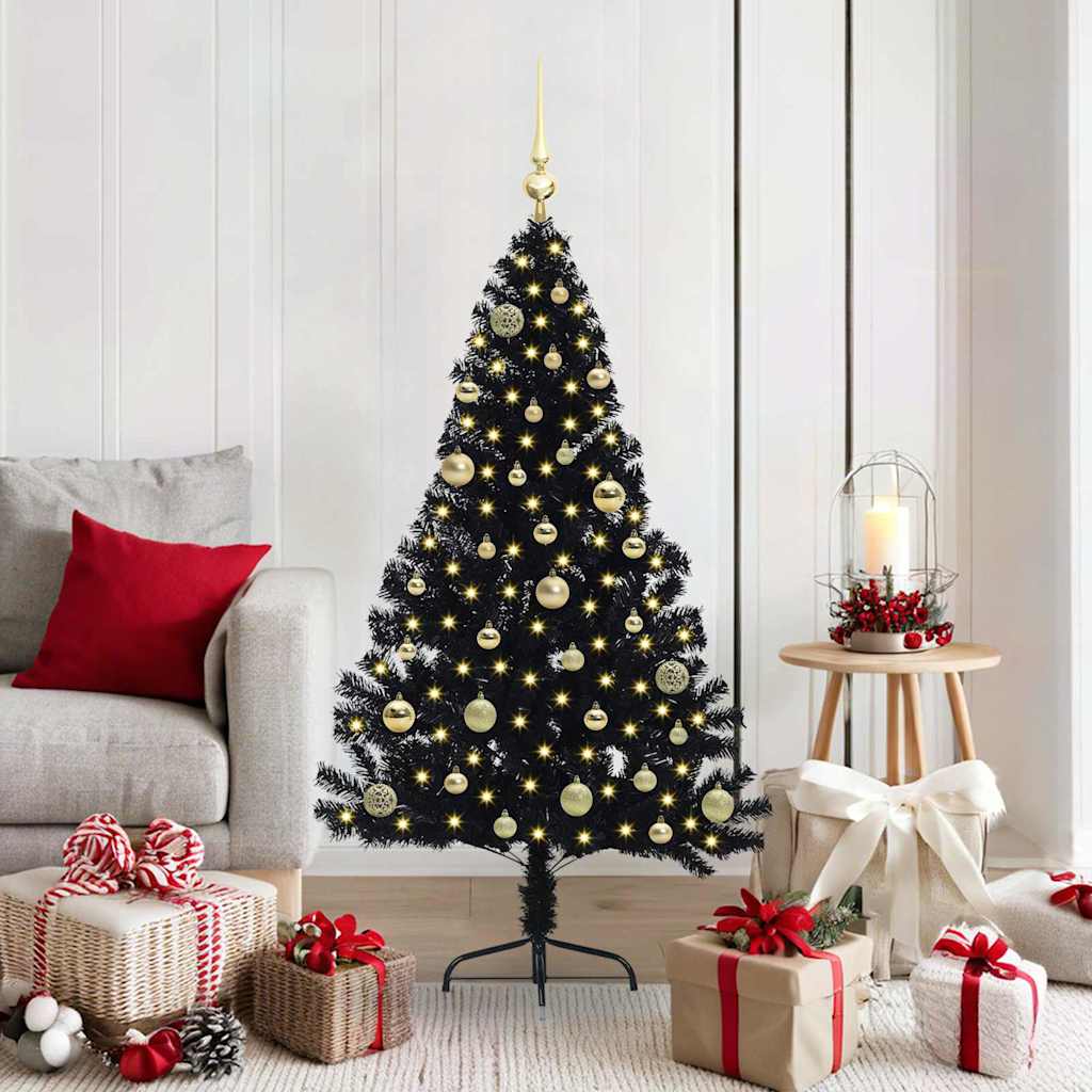 Kunstig Forbelyst Juletræ med 150 LED'er Sort 150 cm PVC