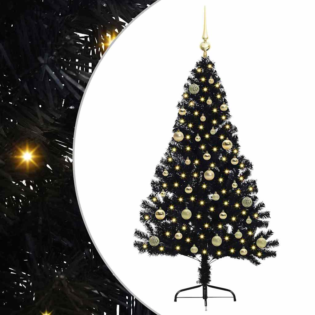 Kunstig Forbelyst Juletræ med 150 LED'er Sort 150 cm PVC