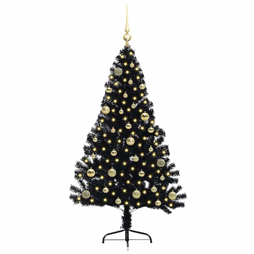 Kunstig Forbelyst Juletræ med 150 LED'er Sort 150 cm PVC