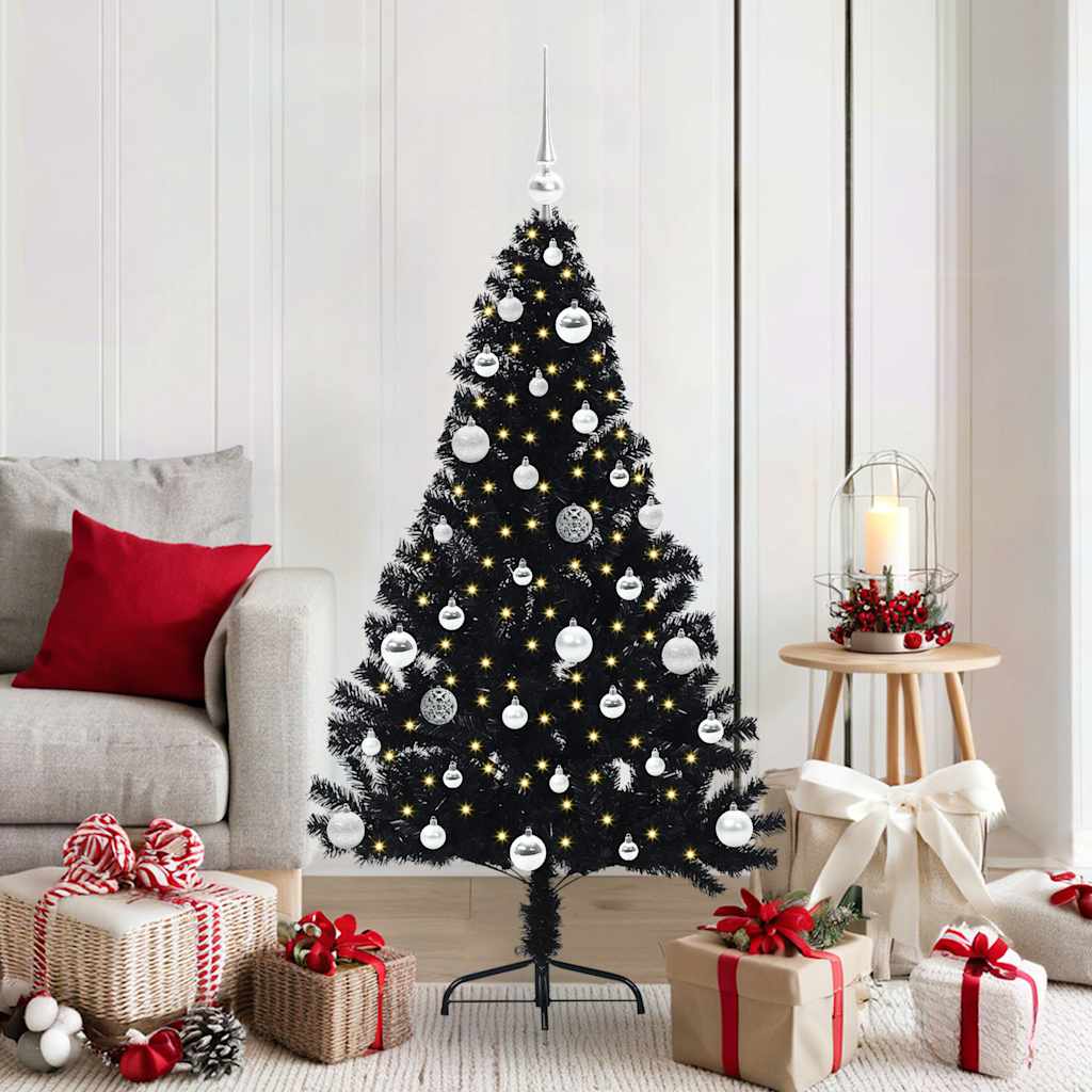 Kunstig Forbelyst Juletræ med 150 LED'er Sort 150 cm PVC