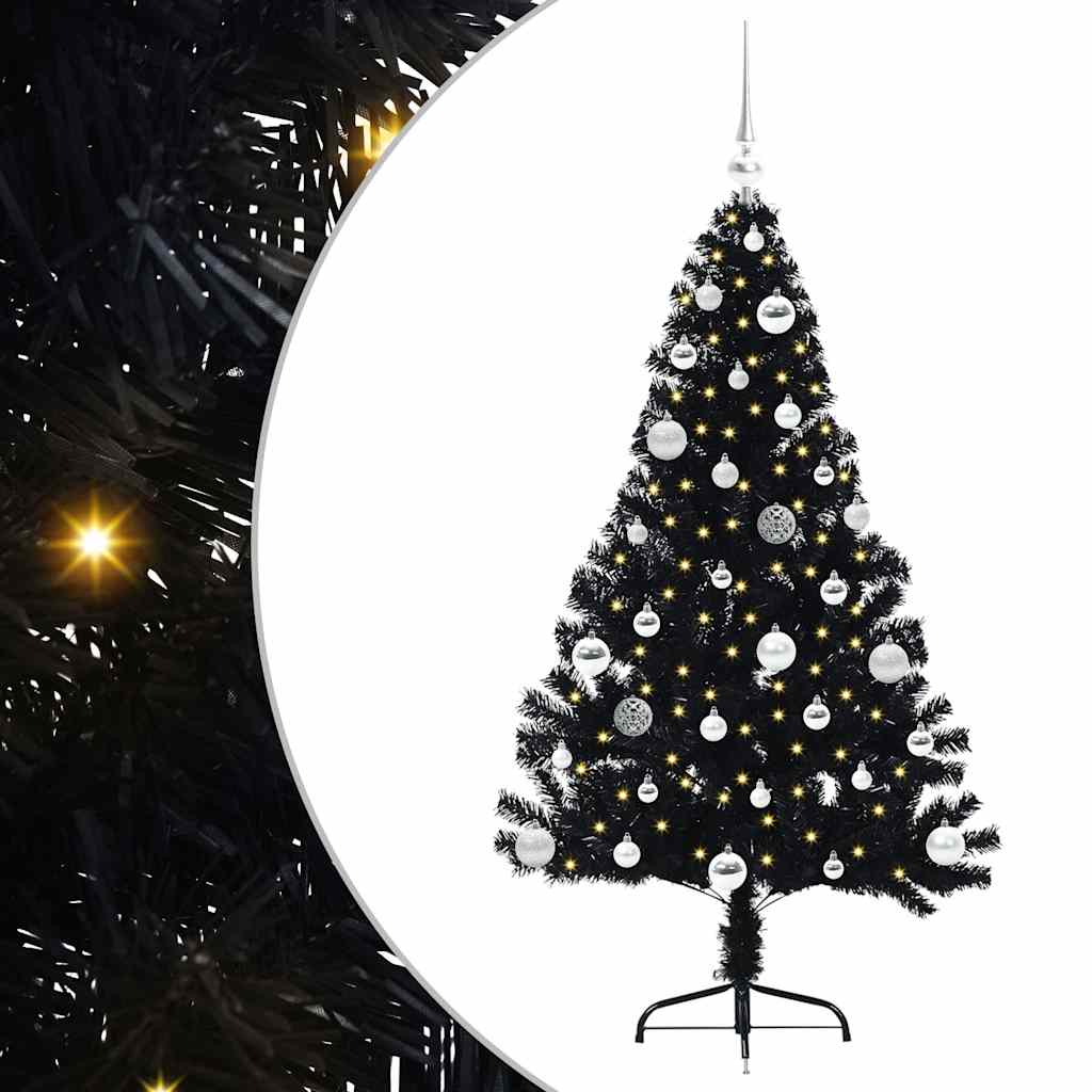 Kunstig Forbelyst Juletræ med 150 LED'er Sort 150 cm PVC
