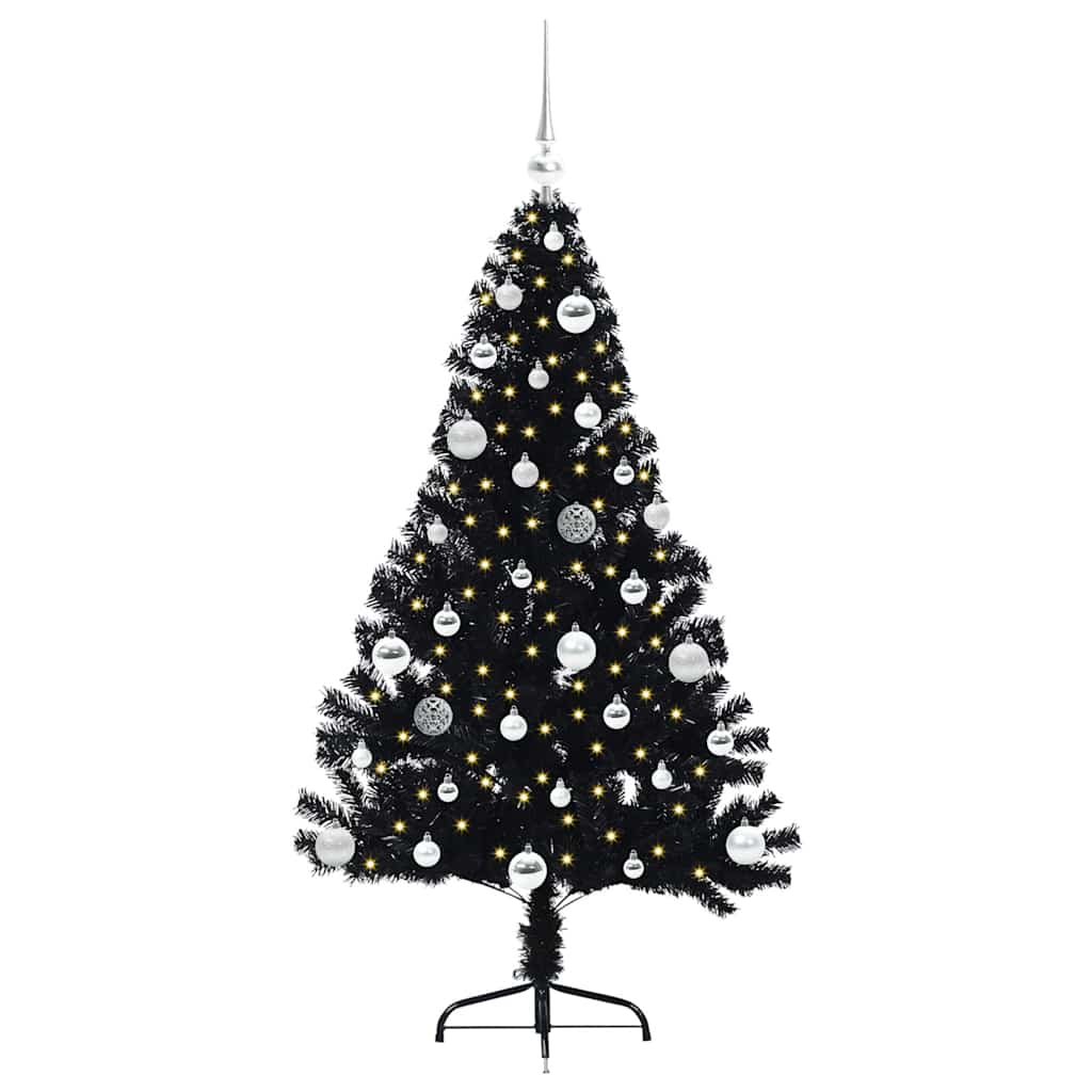 Kunstig Forbelyst Juletræ med 150 LED'er Sort 150 cm PVC