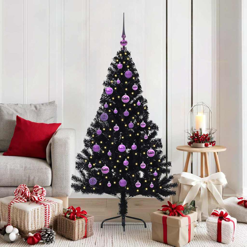 Kunstig Forbelyst Juletræ med 150 LED'er Sort 150 cm PVC