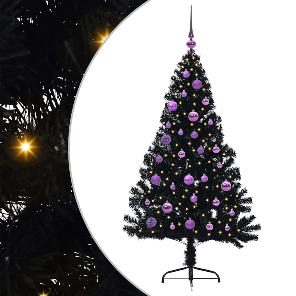 Kunstig Forbelyst Juletræ med 150 LED'er Sort 150 cm PVC
