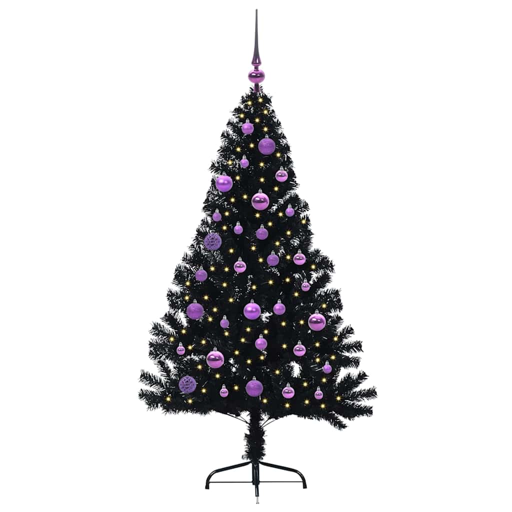Kunstig Forbelyst Juletræ med 150 LED'er Sort 150 cm PVC