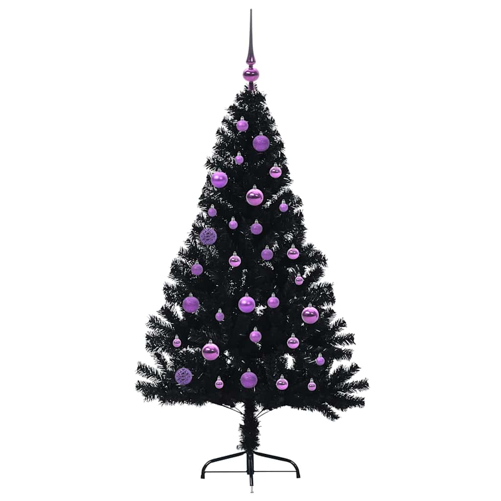Kunstig Forbelyst Juletræ med 150 LED'er Sort 150 cm PVC