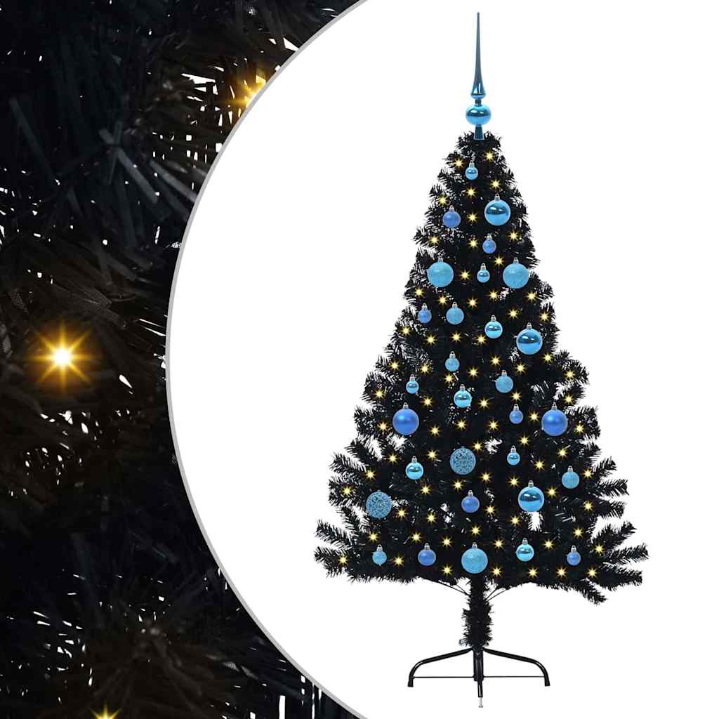 Kunstig Forbelyst Juletræ med 150 LED'er Sort 150 cm PVC