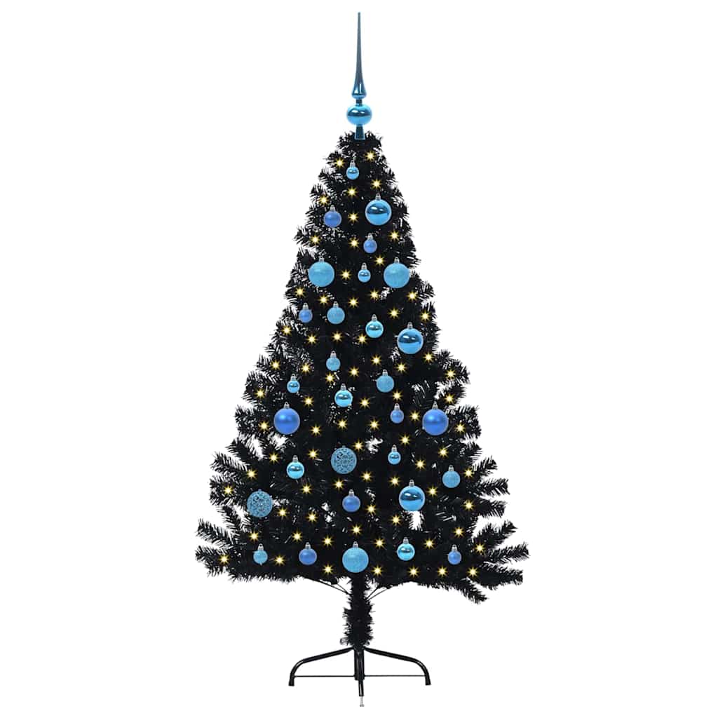 Kunstig Forbelyst Juletræ med 150 LED'er Sort 150 cm PVC