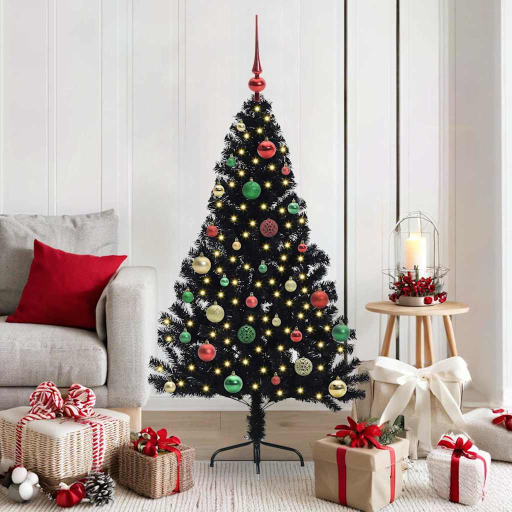 Kunstig Forbelyst Juletræ med 150 LED'er Sort 150 cm PVC
