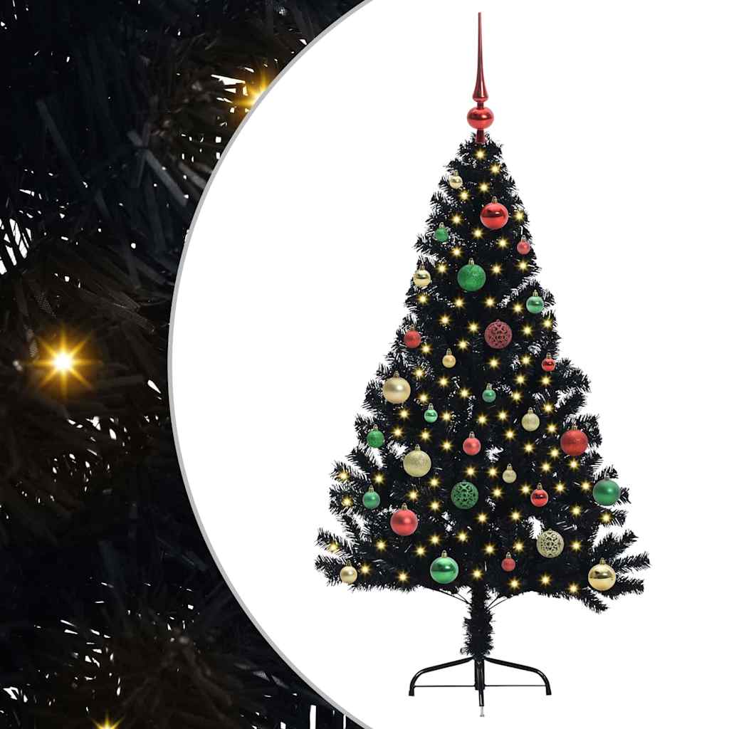 Kunstig Forbelyst Juletræ med 150 LED'er Sort 150 cm PVC