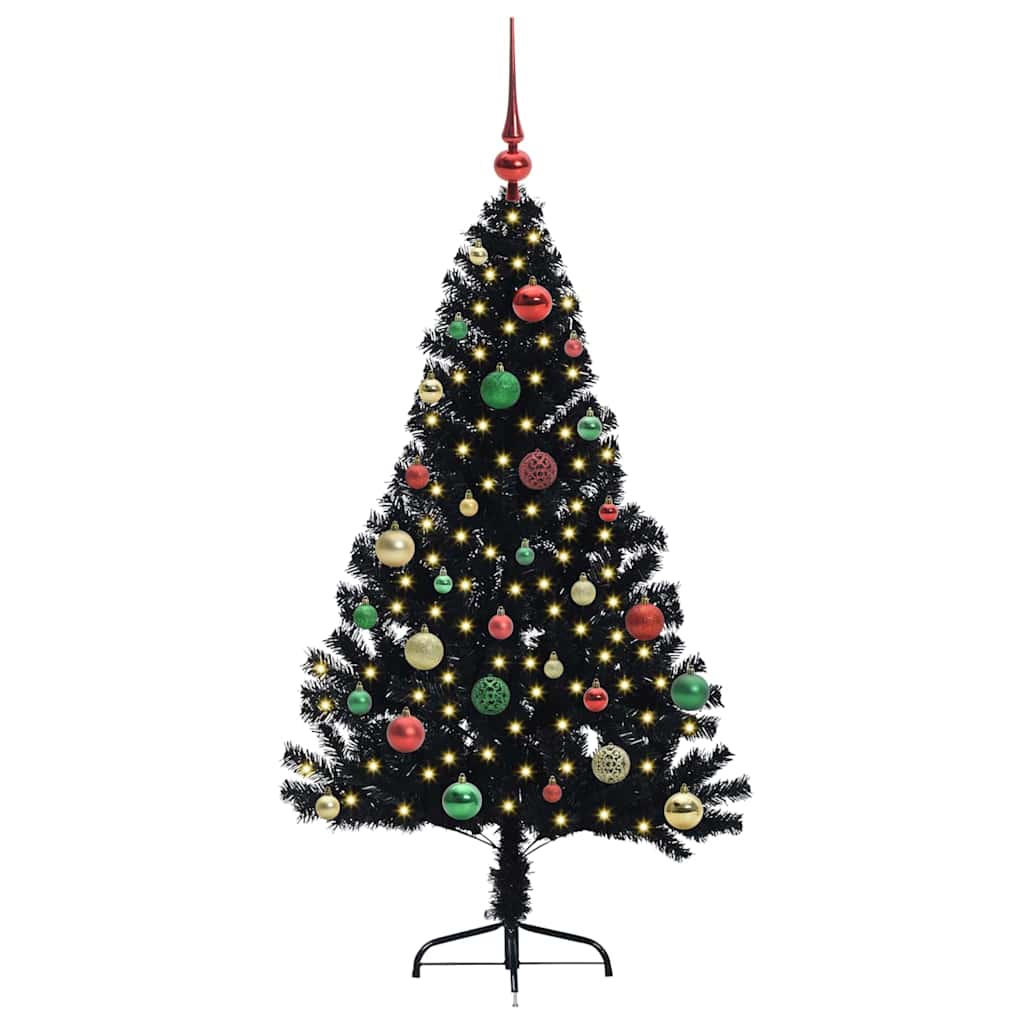 Kunstig Forbelyst Juletræ med 150 LED'er Sort 150 cm PVC