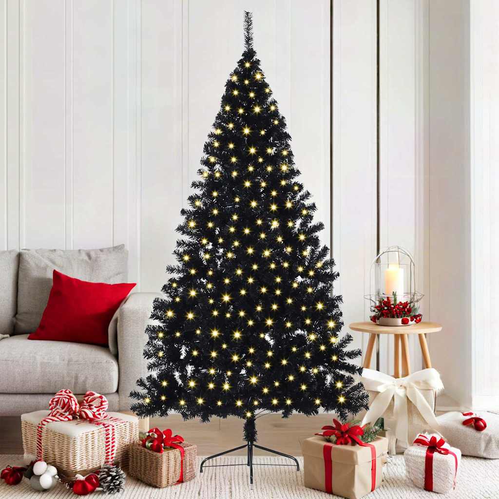 Kunstig Forbelyst Juletræ med 300 LED'er Sort 180 cm PVC