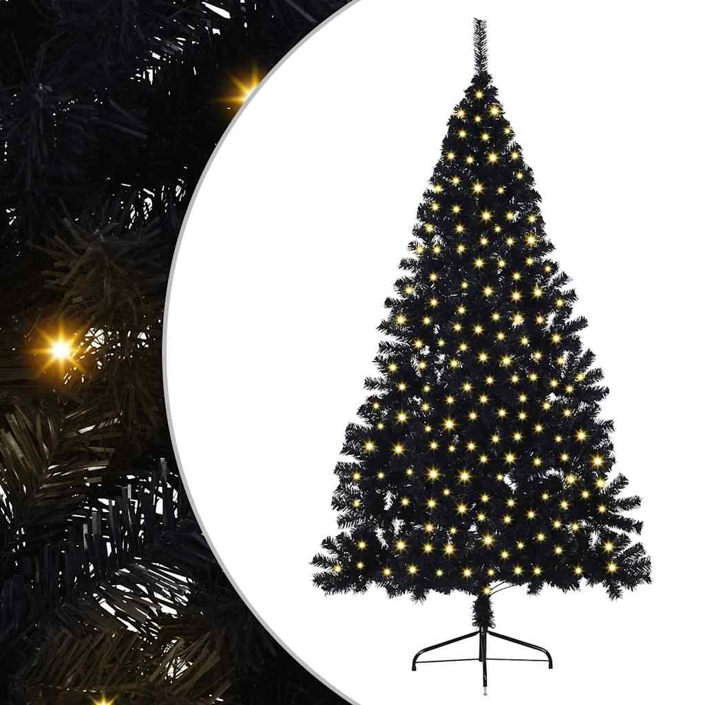 Kunstig Forbelyst Juletræ med 300 LED'er Sort 180 cm PVC