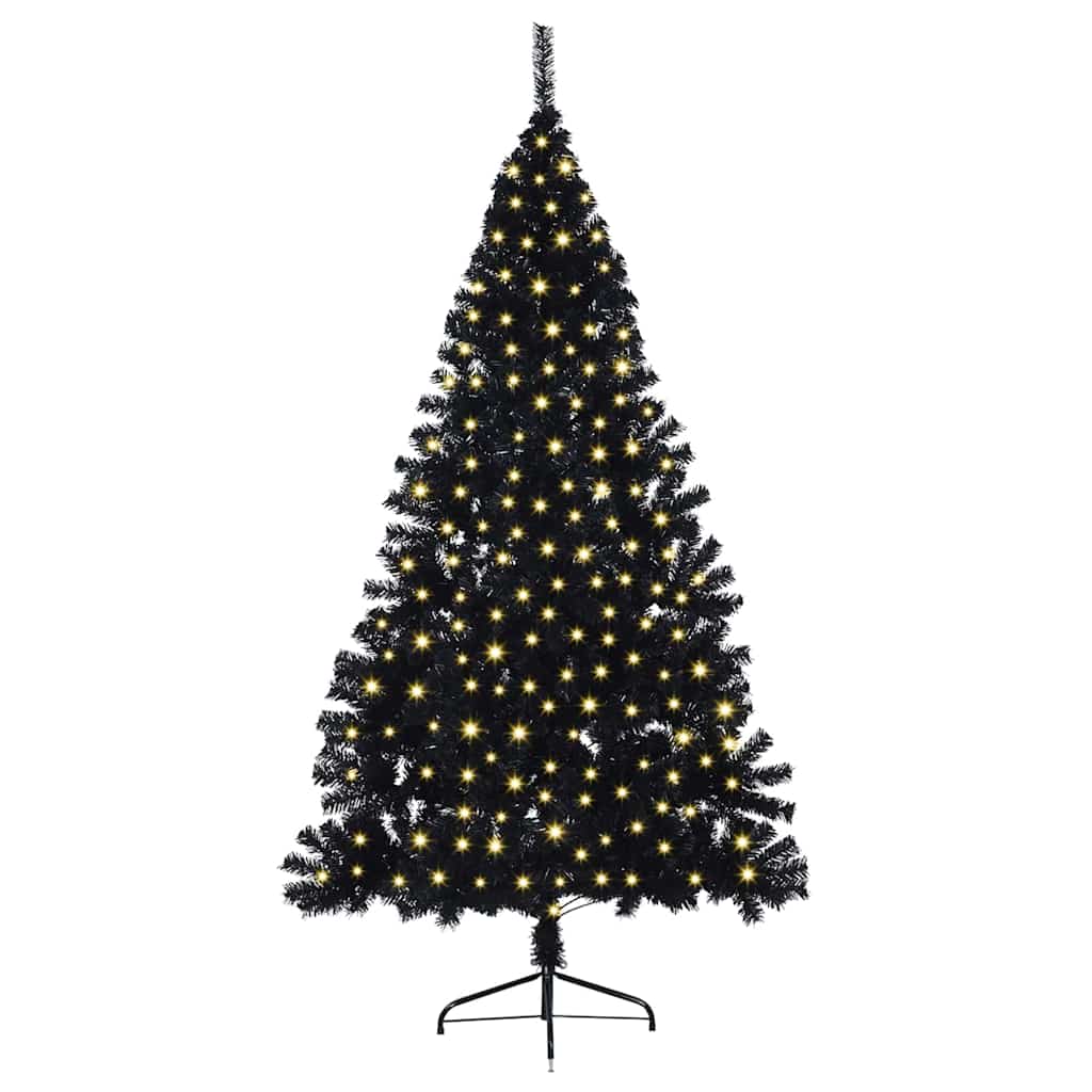 Kunstig Forbelyst Juletræ med 300 LED'er Sort 180 cm PVC