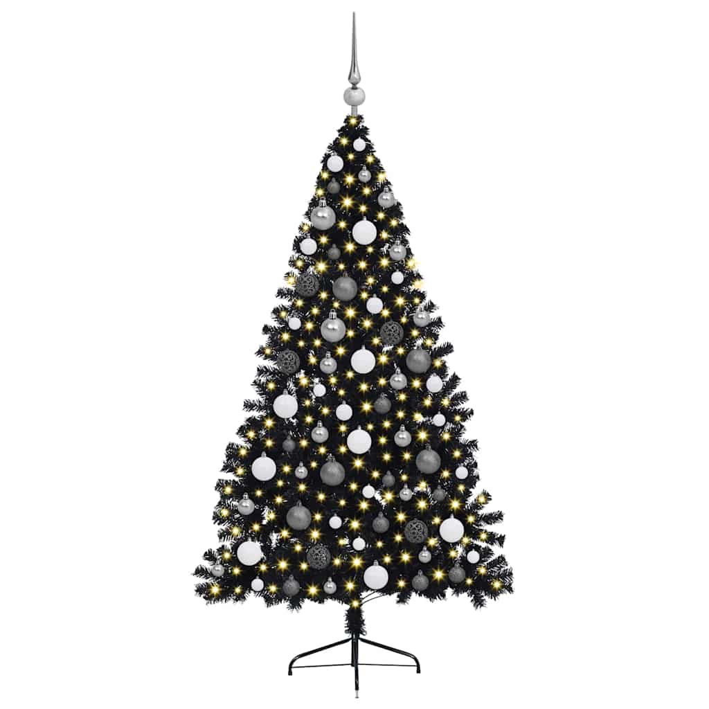 Kunstig Forbelyst Juletræ Sort 180 cm PVC