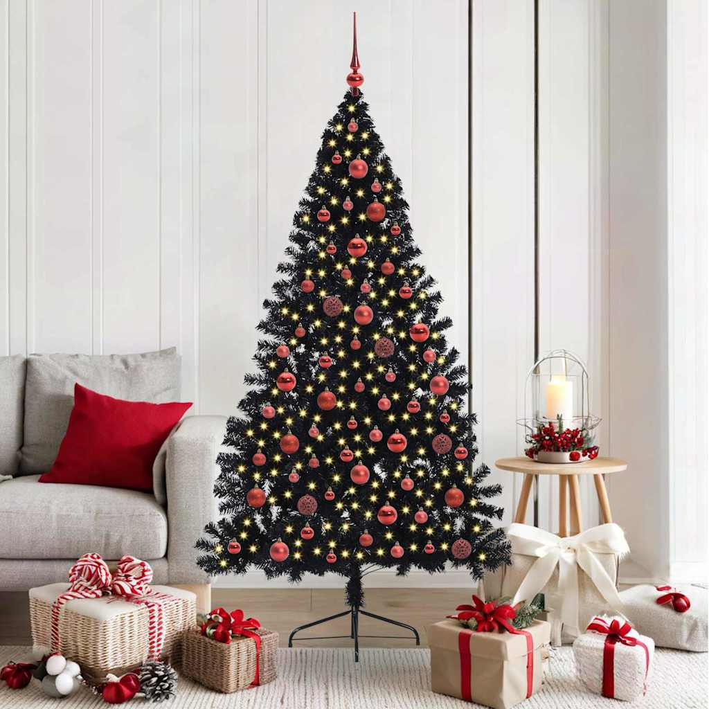 Kunstig Forbelyst Juletræ med 300 LED'er Sort 180 cm PVC