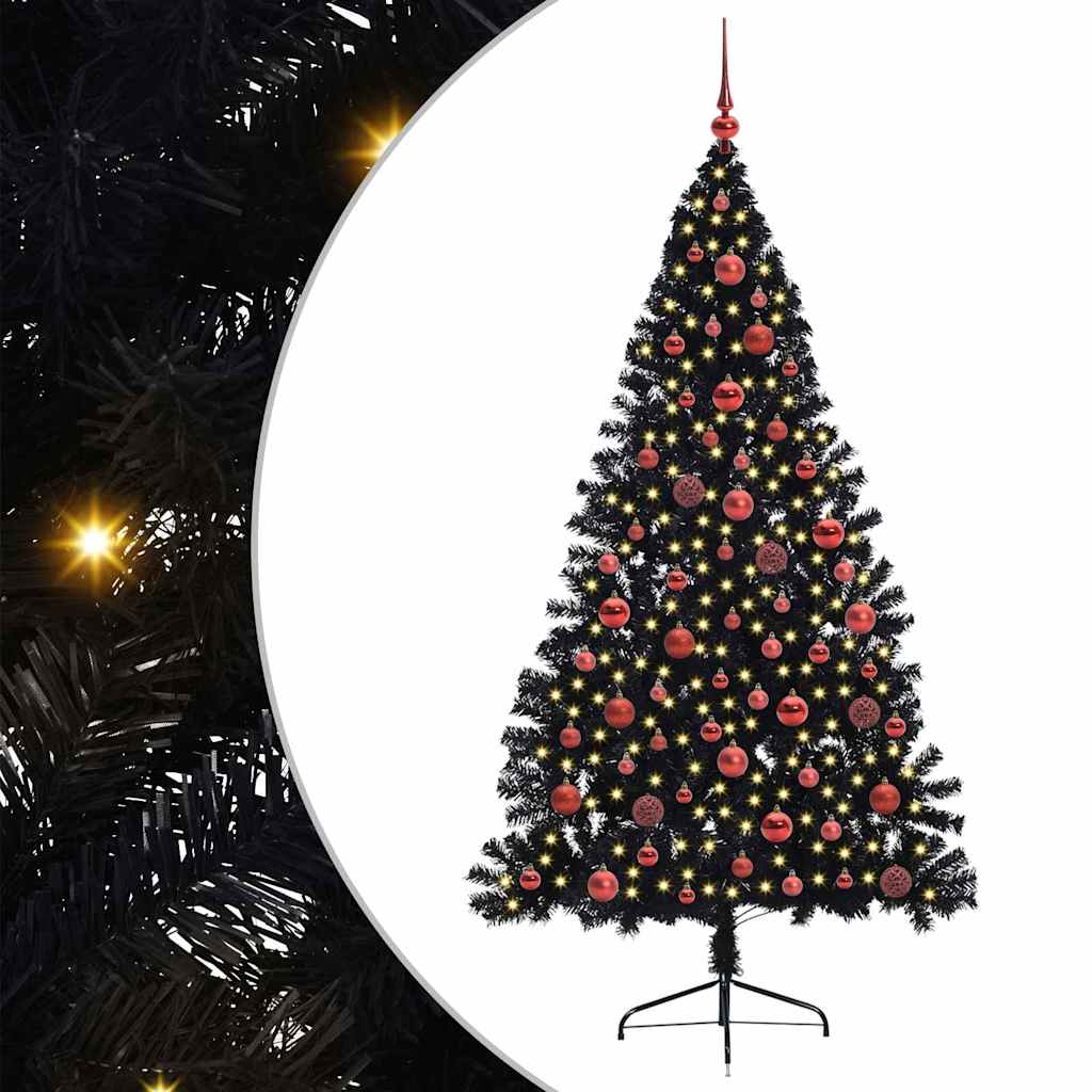 Kunstig Forbelyst Juletræ med 300 LED'er Sort 180 cm PVC
