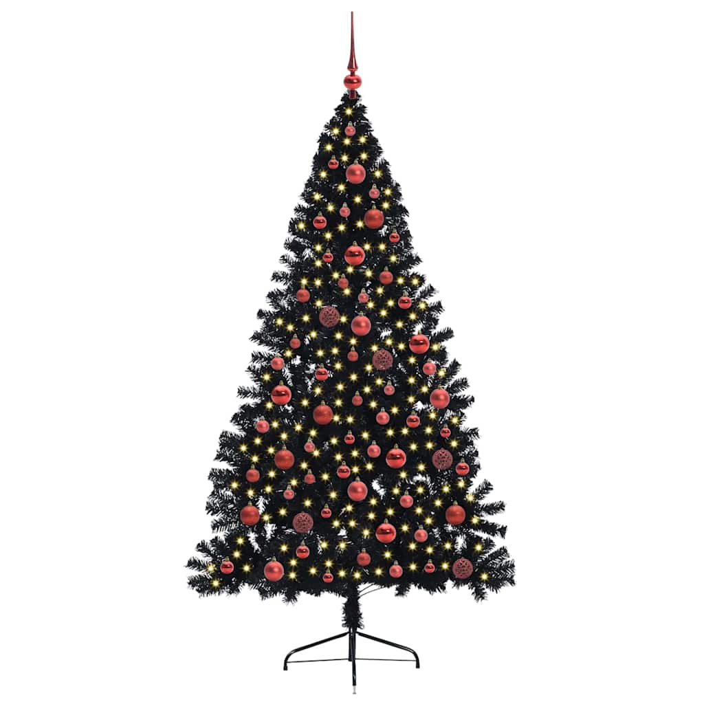 Kunstig Forbelyst Juletræ med 300 LED'er Sort 180 cm PVC