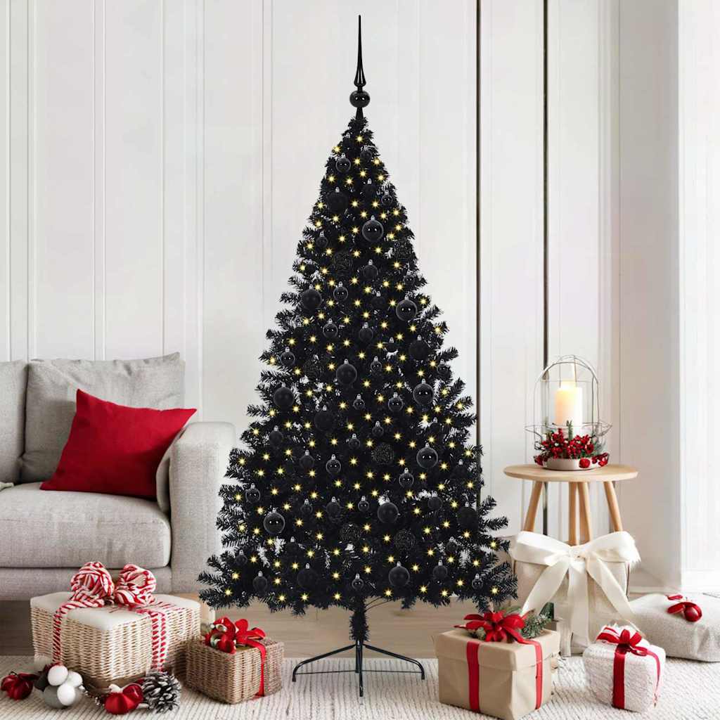 Kunstig Forbelyst Juletræ med 300 LED'er Sort 180 cm PVC