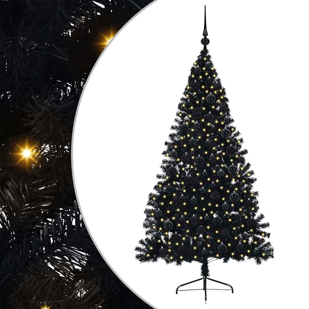 Kunstig Forbelyst Juletræ med 300 LED'er Sort 180 cm PVC