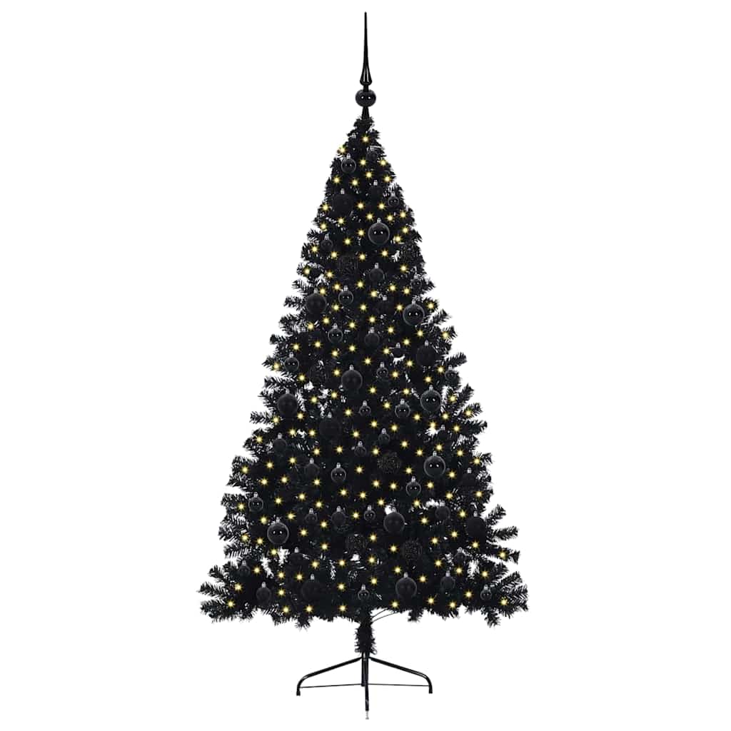 Kunstig Forbelyst Juletræ med 300 LED'er Sort 180 cm PVC